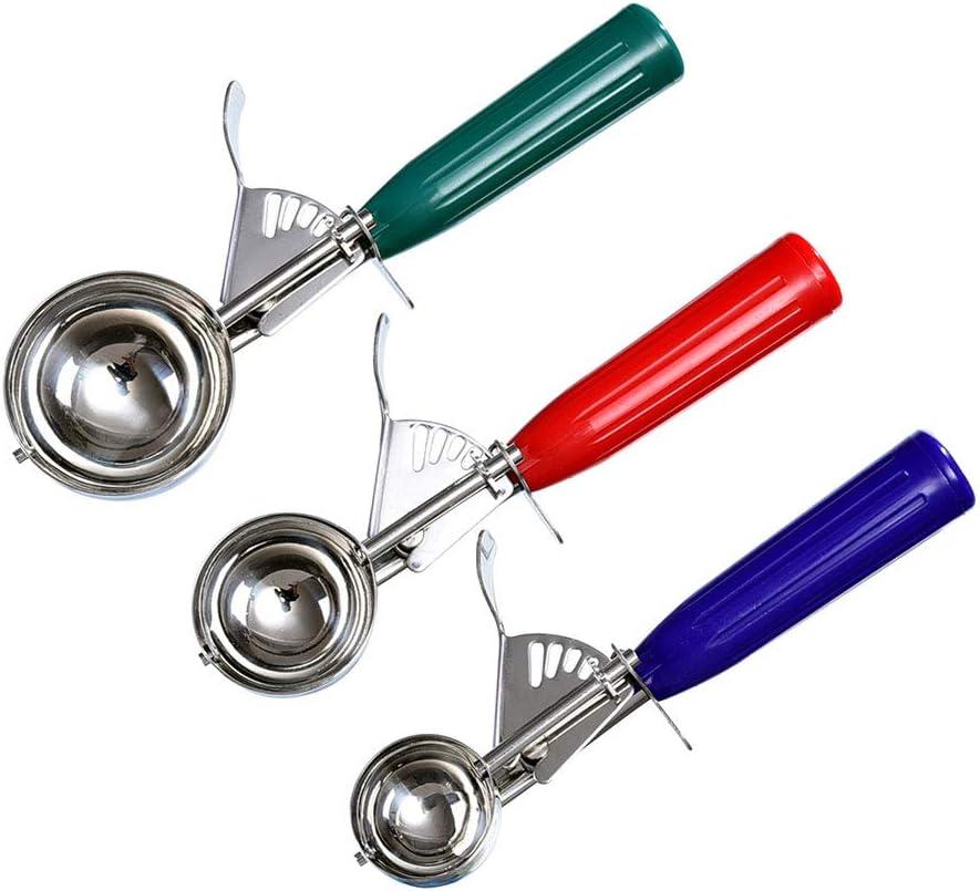 Cookie Scoop Set of 3 With Plastic Handle, Ice Cream Scoop with Trigger, Size Large2.49 Inch- Medium1.97 Inch- Small1.58 Inch Size Polishing 18/8 Stainless Steel Cupcake Scoop