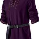 JEMITOP Men's Pure Cotton Vintage Lace Up Shirts for Pirate Renaissance Viking Medieval Costume Without Belt (Medium, Purple)