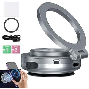 Electric Vacuum Magnetic Car Phone Mount, 360° Rotatable Car Suction Phone Mount, Vacuum Magnetic Phone Holder, Strong Suction for Car & All Smooth Surface,Compatible with All Phone Types (Silver), Pack of 2 