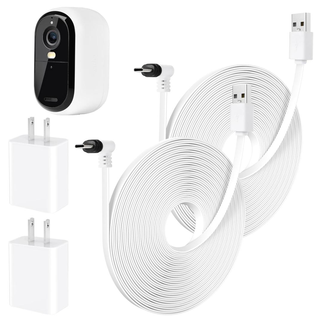2Pack 25FT Power Cable Compatible with Arlo Essential 2K Outdoor Security Camera (2nd Generation), Flat Charging Cable, Weatherproof Outdoor Power Cord Charging Your Camera Continuously