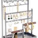 ProCase Jewelry Organizer Stand Necklace Organizer Earring Holder, 6 Tier Jewelry Stand Necklace Holder with 15 Hooks, Jewelry Tower Display Rack Storage Tree for Bracelets Earrings Rings -Grey
