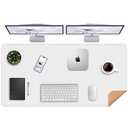 Leather Desk Protector, 47in*23.7in Large Mat with Natural Cork & PU Leather, Mouse Pad, Non-Slip Office Mat, Waterproof Writing Pad for Office and Home (Ivory White)