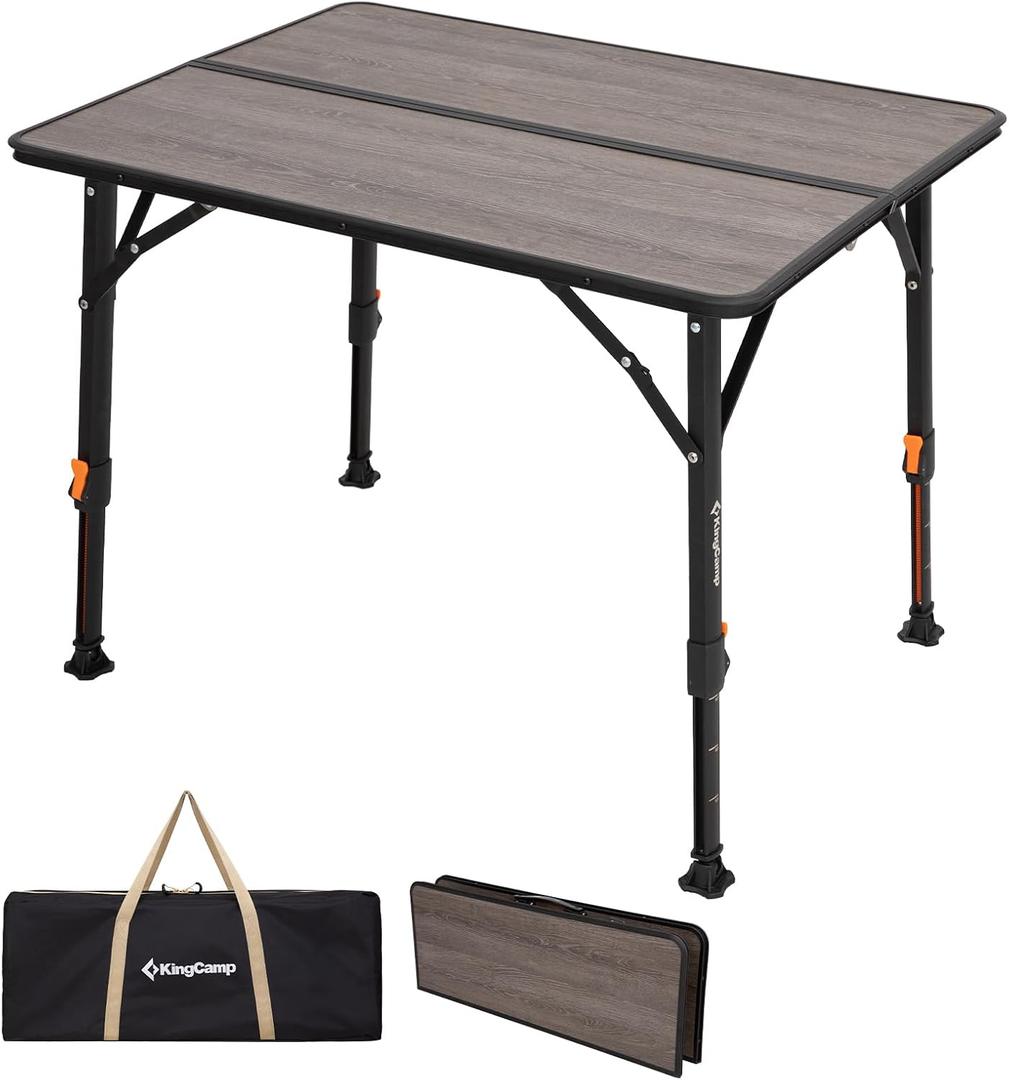 KingCamp Folding Camping Table, Ultralight Portable Folding Fiber Glass Camp Table with Adjustable Height, Heavy Duty Aluminum Legs & Carry Bag for Outdoor, Picnic, Beach, Party, BBQ (2-4 People), 31.5''x23.6'', M