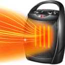Kismile Small Electric Space Heater Ceramic Space Heater,Portable Heater Fan for Office with Adjustable Thermostat and Overheat Protection ETL Listed for Kitchen, 750W/1500W(Black) (Luxury Black-Built-in Handle)
