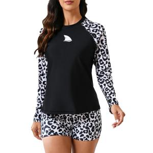 ALLTOKE Women's 2 Piece Rash Guard Sets with Bra Black Leopard S (S)