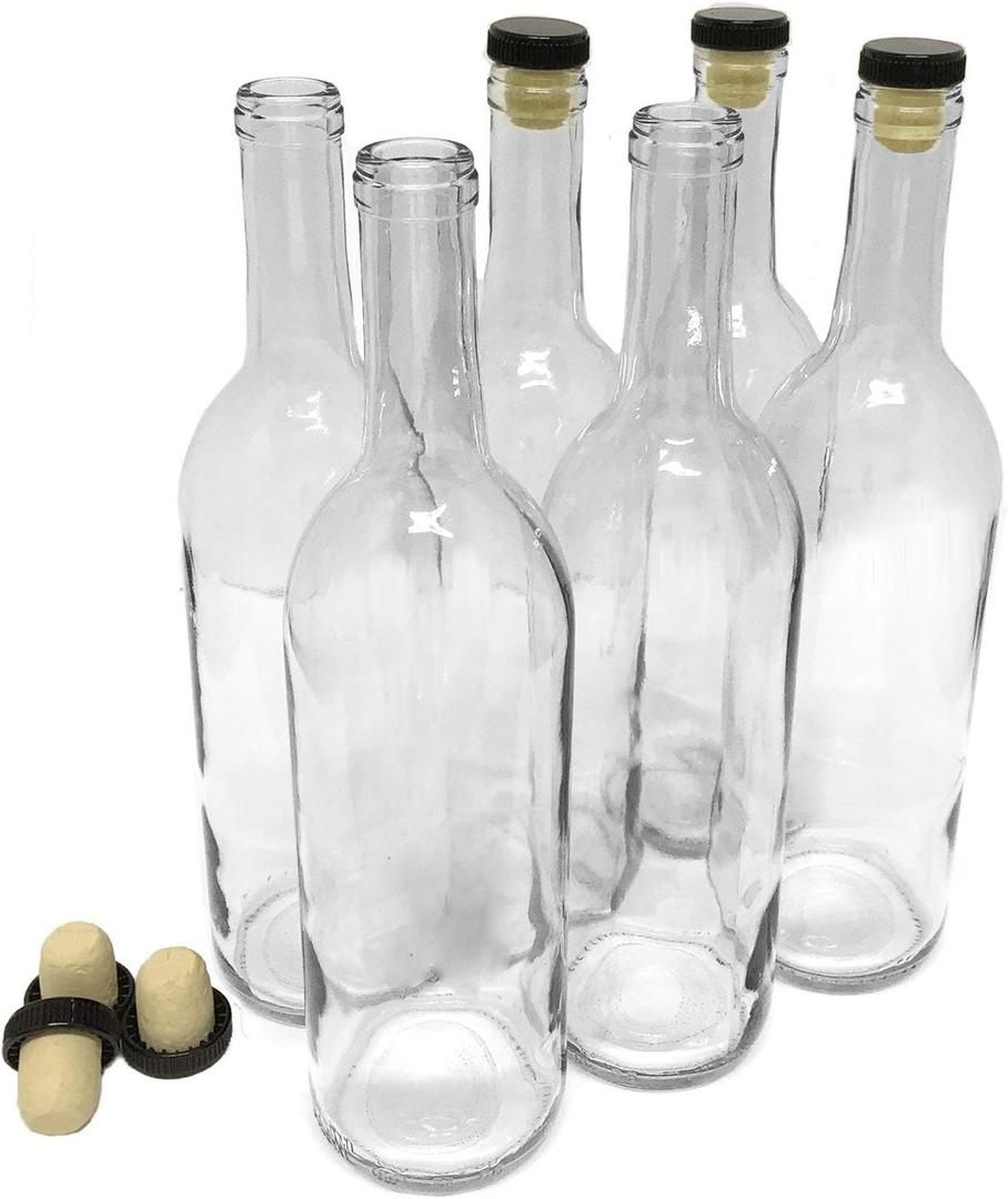 nicebottles Wine Bottles with Corks, Clear, 750ml - Pack of 6