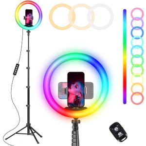 UBeesize 12 RGB Selfie Ring Light with 62 Extendable Tripod Stand & Remote, LED Light with Phone Holder for Video Recording/Makeup/Content Creator (YouTube/TikTok/Twitch), Phone, Camera & Webcam