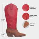 Hawkwell Cowgirl Boots Women Knee High Boots Snip Toe and Block Heel Cowboy Faux Leather Western Boots with Embroidered and Side Zipper, Retro Classic Country Boots Pull On for Ladies Party Shoes (Red)