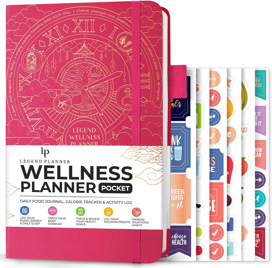 Legend Wellness Planner & Food Journal Pocket  Daily Diet & Health Journal with Weight Loss, Measurement & Exercise Trackers  Lifestyle & Nutrition Diary  Lasts 6 Months, 3.9x6.3  Hot Pink