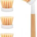 ALINK Dish Brush with Handle and 3 Replacement Heads, Pot and Pan Cleaning Scrub Brush for Kitchen, Sink, Stove, Cast Iron Scrubber
