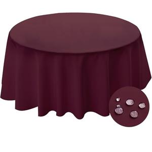 BYDOLL Table Cloth Round 70 Inch Tablecloth Fits Max60 Inch Diameter Top,Burgundy Washable Outdoor Winkle and Stain Resistant Spillproof Polyester Tablecloths for Round Tables Party Cover