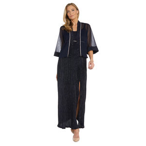 R&M Richards Women's Elegant Jacket Dress, Size 14 Navy Silver
