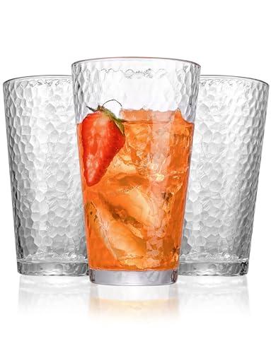 Amyoole Drinking Glasses Set of 8, 16oz Clear Highball Water Glasses, Stackable Lead-Free Hammered Glass Cups, Kitchen Drinkware Glassware for Cocktail, Beer, Juice, Iced Tea, Margaritas and Mixed Drinks