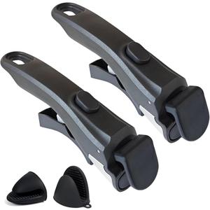 Removable Handle, 2 PCS Detachable Pot Handles with Silicone Oven Mitts Heat Resistant, Universal Pan Handle, Replacement Handles for Pots and Pans, Fits All Cookware-Black