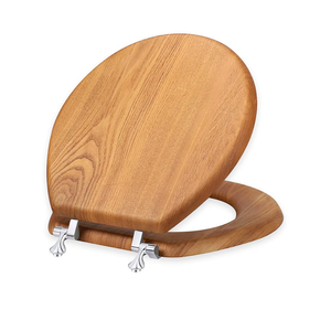 Wood Toilet Seat Round, Wooden Round American Standard Toilet Seat with Durability Metal Chrome Hinges, Natural Wood Veneer Oak Cover