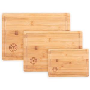 MasterChef Bamboo Cutting Boards for Kitchen, Wooden Cutting Board Set of 3, Natural, Organic & Food Safe Surface, Reversible Large, Medium & Small Wooden Chopping Boards with Juice Grooves