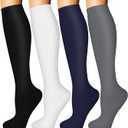 Iseasoo 4 Pairs Compression Socks for Women Circulation-Best Support for Nurses,Running,Athletic,Travel (Small-Medium, 02-00-Black/White/Navy/Gray-4 Pack)