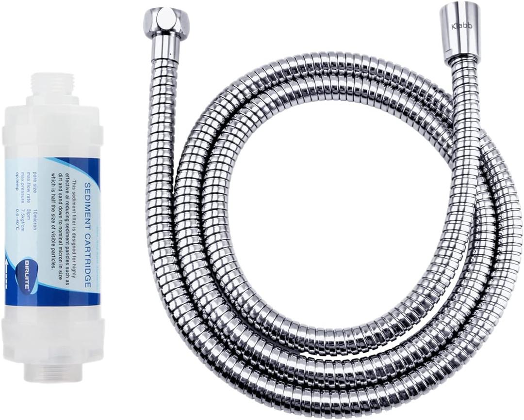 2 x Klabb stainless steel Shower Hose With Filter Element, 59 Inches Chrome Handheld Shower Head Hose With Brass insert and nut. replace shower hose with 1/2" NUT