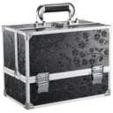 FRENESSA Makeup Train Case Makeup Box 11.8 Inch Large Makeup Case Organizer 3 Trays with Mirror Locking Cosmetic Storage Box Artist Nail Supplies Big Travel Case Black Floral