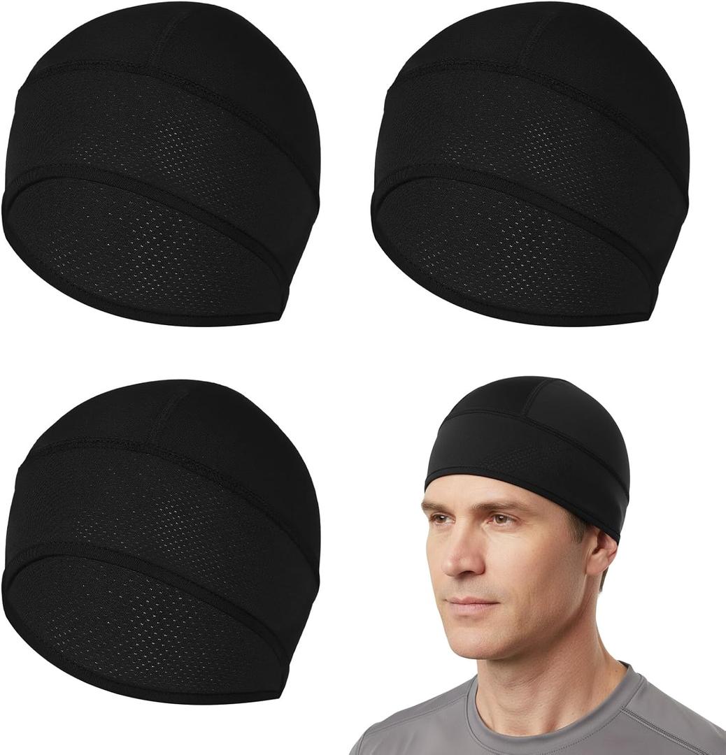 3Pcs Cooling Hard Hat Liner Skull Caps Breathable Mesh Helmet Liner Lightweight Sweat Wicking Cycling Running Hat for Men Women (Black)