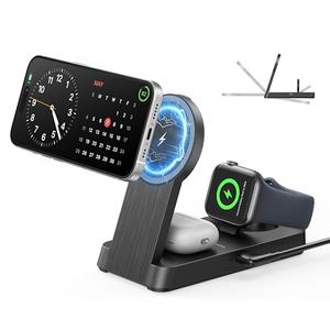 3 in 1 Magnetic Wireless for iPhone Charging Station: Foldable Portable Charger for iPhone 17-12 Pro Max & Apple Watch & AirPods, for Apple Multiple Devices Charger for Home,Office&Travel