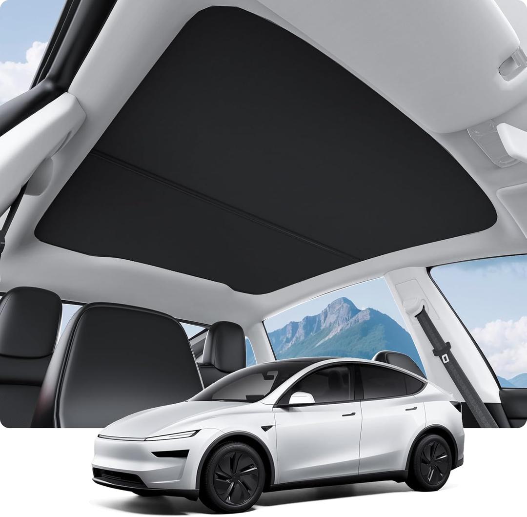 BASENOR 2025 2026 Tesla Model Y Juniper Accessories Sunshade Roof [No Gap] [Nano Ice-Crystal] Heat Insulation Foldable Glass Sunroof Cover, UV Protection Sun Shade for Model Y Juniper Launch Black