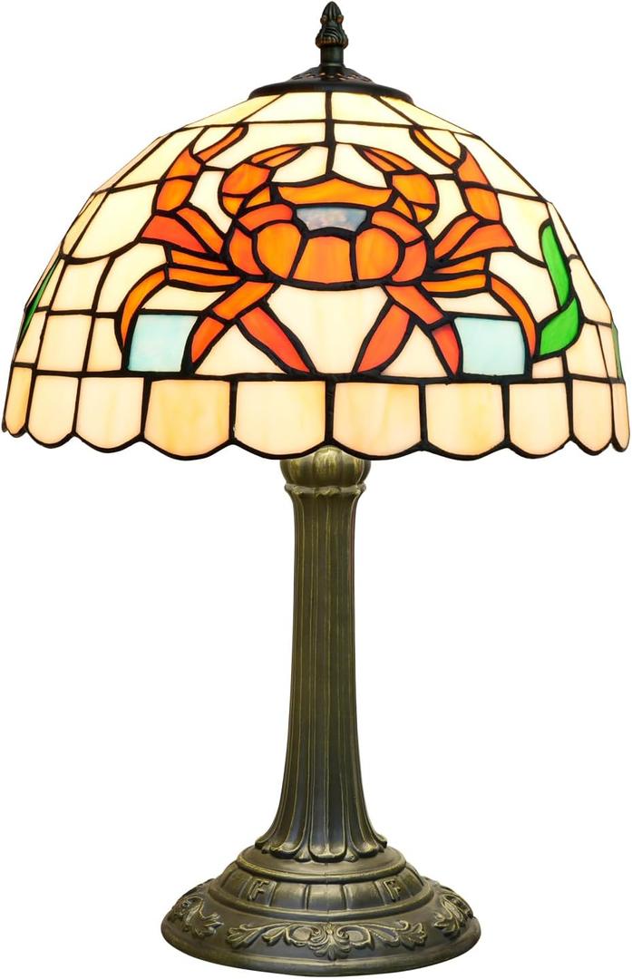 Tiffany Lamp Coastal Beachy Style Orange Crab Home Decor Stained Glass Table Lamp Bedroom Bedside for Office Living Room end Bedside Nightstand Bed Kitchen Cool Cute Warm Night Light Kids Desk Lamp 12
