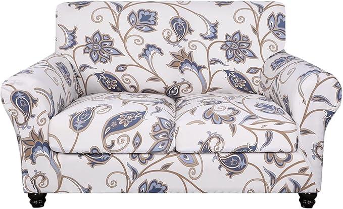 Stretch Sofa Cover Printed Couch Cover, Floral Pattern 3 Pieces Loveseat Slipcover with 2 Separate Cushion Cover, Washable Furniture Protector for Living Room(Loveseat, Love Flower) (16x16)