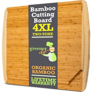 GREENER CHEF 36 Inch 4XL Extra Large Cutting Board with Lifetime Replacements - Wood Butcher Block Cutting Board - Bamboo Stove Top Cover for Extra Countertop Space - Giant Wood Charcuterie Board (Two-Tone)