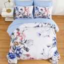 Luxudecor Floral Comforter Set King Size 7 Piece, Blue Flower Bed in a Bag, Elegant Floral Comforter with Sheet Set, Soft Microfiber Bedding Set for All Season (Blue, 104"x90")