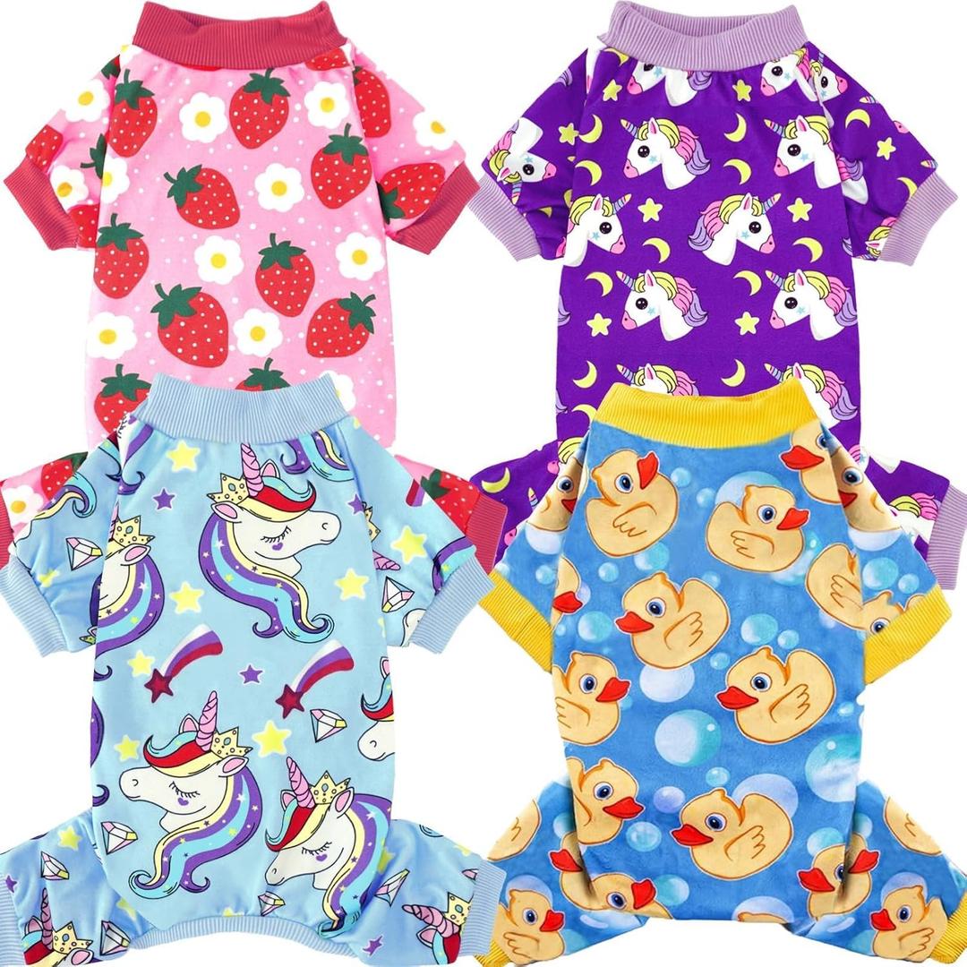 XPUDAC 4 Pieces Dog Pajamas for Small Dogs Pjs Clothes Puppy Onesies Outfits for Doggie Christmas Shirts Sleeper for Pet (XX-Large(Chest-22.8"))