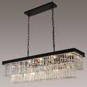 Crystal Chandeliers for Dining Room Light Fixtures Over Table15-Lights Black Modern Rectangle Chandeliers for Kitchen Island Bar L40 Inch (L40" - 15 Lights)