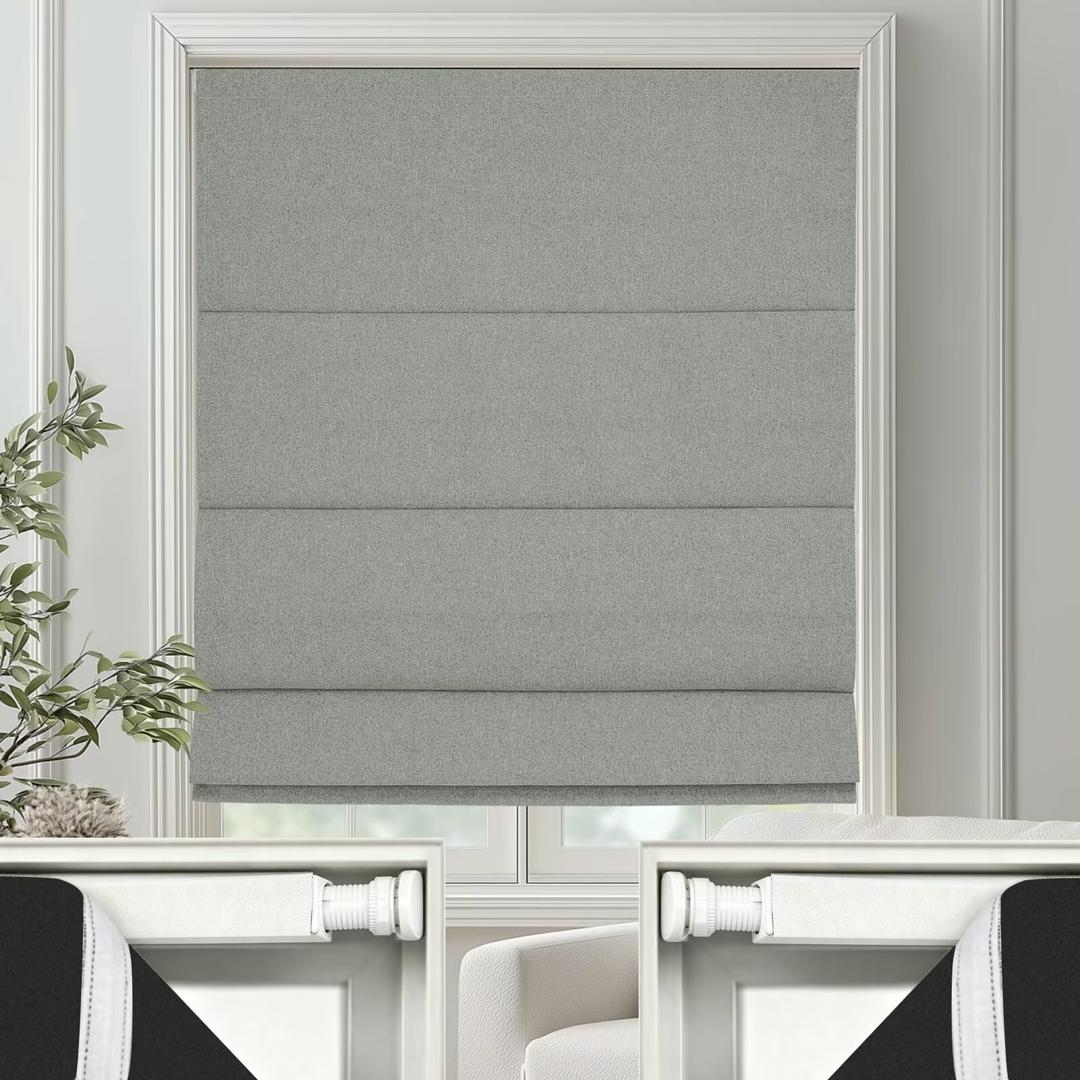 Changshade No Drill Roman Shades Cordless Blinds Blackout for Indoor Windows, Room Darkening Tension Rod No Hardware No Tools Inside Mount, Shade Size 45 Inches Wide 64 Inches High, Dark Grey