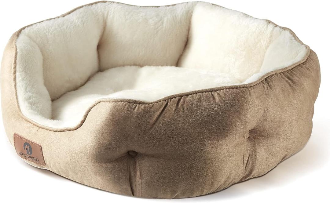 Asvin Small Dog Bed for Small Dogs, Cat Beds for Indoor Cats, Pet Bed for Puppy and Kitty, Extra Soft & Machine Washable with Anti-Slip & Water-Resistant Oxford Bottom, Light Brown, 20 inches (Small (Pack of 1))