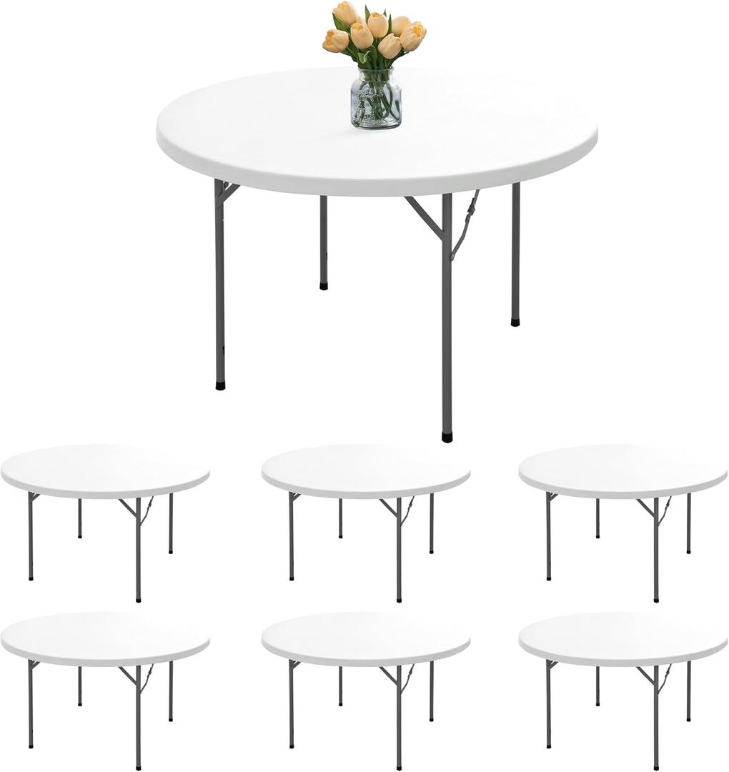 Fitted Table Cloth Round Cover - 6 Pack Elastic Round Tablecloths 60 Inch, White Non-Slip Reusable Dining Circle Table Protector for Outdoor Picnic, Party, Banquet
