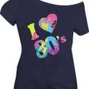 80s Outfit for Women 80's Retro Theme Party Shirts Vintage Disco Outfits 1980s Clothes 90s Neon Off Shoulder Tops (XL)