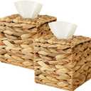 2 Pack Wicker Tissue Box Cover, Hand Woven Water Hyacinth Square Tissue Box Holder, Boho Decorative Facial Paper Box for Table Home Bathroom