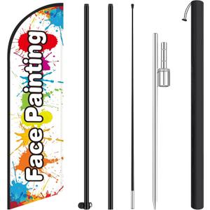 HunnmingRe 11.2 ft Face Painting Feather Flag with Pole - Windless Flag Banner with Ground Stake Outdoor Advertising Banner for Business(1 Pcs, Multicolor)