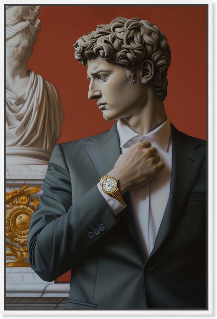 Notoriart Sculpture With Style Framed Men Style 1 Piece Canvas Wall Art, 11" x 16", White Frame