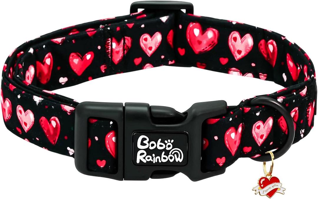 Dog Collars, Valentine's Red Heart Print Pet Collar Black Durable Adjustable Plastic Pendant Dog Collar for Medium Dogs (Medium (Pack of 1))