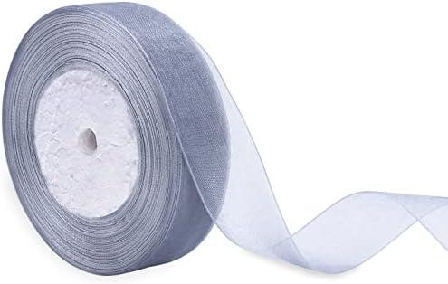 Aitoubil 1 Inch Shimmer Sheer Organza Ribbon,Fabric Ribbons for Bouquets Garland,Wedding,Gift Wrapping,Hair,Crafts,Decoration 50yards (Grey), Pack 2