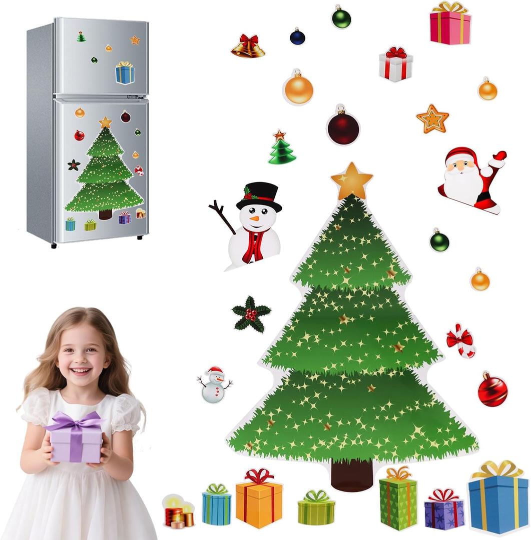 Christmas Tree Fridge Magnets SetMagnetic Christmas Decorations with Santa, Reindeer & Gift Boxes, Reusable Holiday Ornaments for Refrigerator, Home, Office, Kitchen & Metal Surfaces