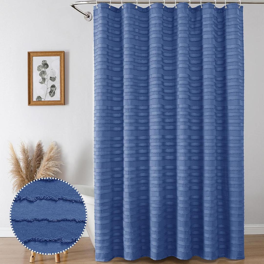 2 x Aiyufeng Royal Blue Extra Long Shower Curtains - Classic Tufted Stripe Minimalist Boho Fabric Shower Curtain for Bathroom, Modern Farmhouse Textured Cloth Shower Curtain, 72" Wx96 L Inches