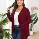 Women's Plus Size Lightweight Long Sleeve Casual Soft Open Front Cardigan 2026 Summer Cover ups with Pockets (Red, XXXL)