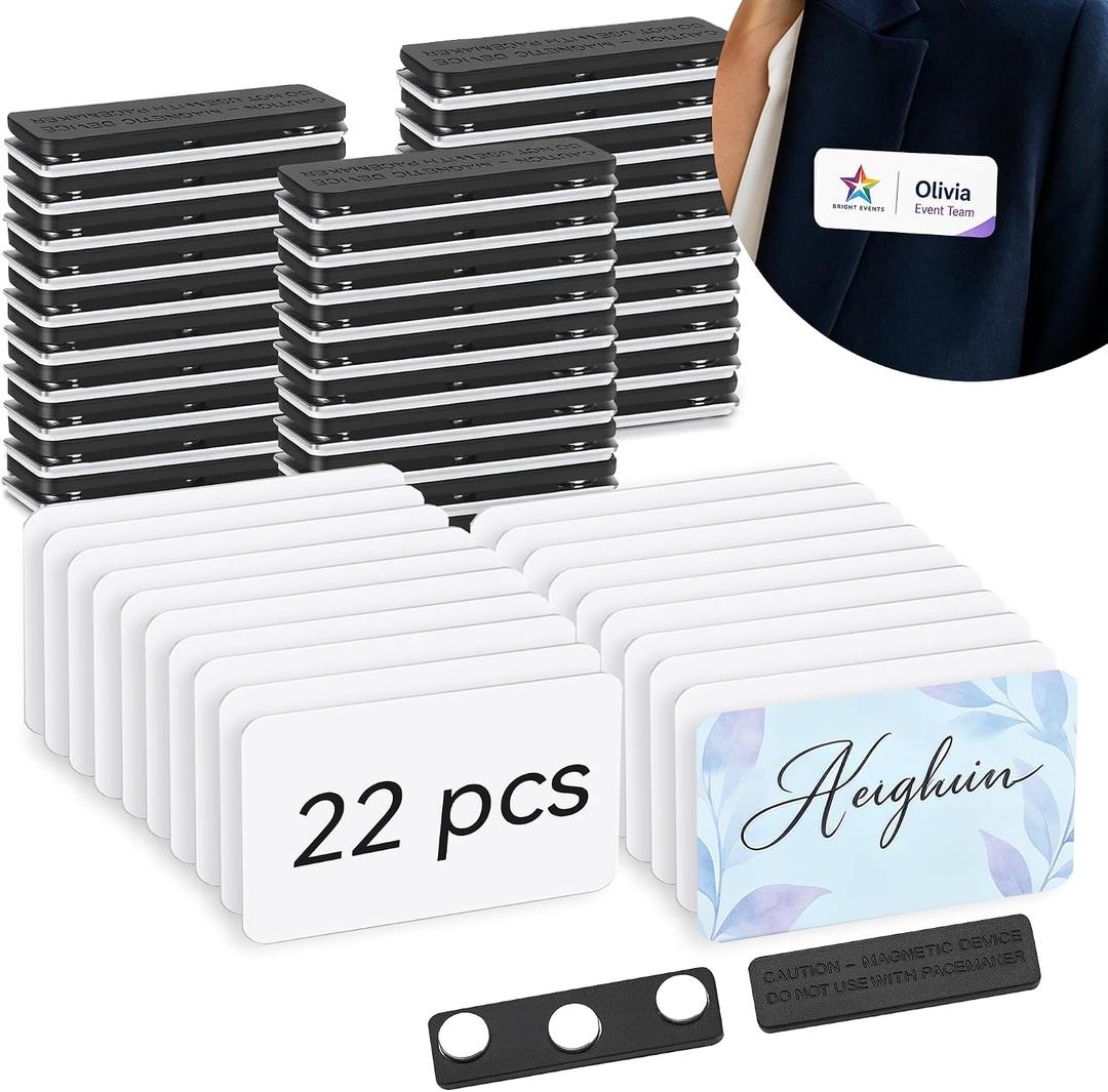 22 Pcs Sublimation Name Tag Blanks Magnetic 1.5"x3" Aluminum Name Badges Blanks Bulk with Magnetic Backing, 0.8mm Metal Sublimation Tags for DIY Employee ID Badges Office Retail School Events