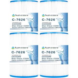 Spa Filter Replacement for CX250RE, Star-Clear C250, PA25-4, PA25-4/M4, Unicel C-7626, FC-1230, 25 sq. ft, Pack of 4