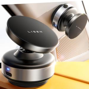 LISEN Suction Phone Mount, Mini Portable Super Stable Electric Vacuum Magnetic Phone Holder, 360 Adjustable Vlogging Travel Multi-Scene Use for iPhone 16e 16 Pro Max 15 14 13 12 (Silver)