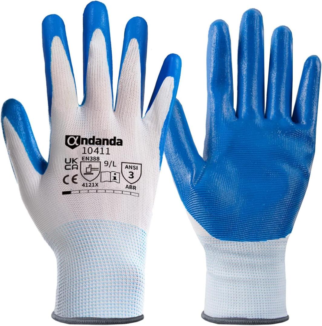 ANDANDA Safety Work Gloves, Seamless Knit Work Glove with Nitrile Rubber Coated on Palm & Fingers for Men & Women, Garden (Large)