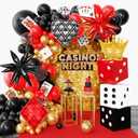 144PCS Dice Favor Boxes Casino Theme Party Decorations , Casino Balloon Arch Garland Kit Red Black Gold Dice Crown Poker Foil Balloons for Poker Las Vegas Game Night Casino Party Supplies