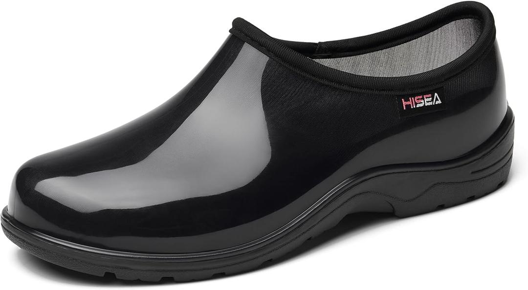 HISEA Waterproof Garden Shoe for Women Outdoor Slip-On Garden Clogs Rubber Rain Boots Short Ankle Booties Rain Shoes with Comfort Insole (8, Classic Black)